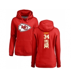 Football Women's Kansas City Chiefs #34 Carlos Hyde Red Backer Pullover Hoodie