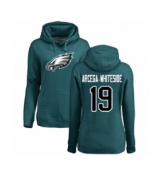 Women's Philadelphia Eagles #19 JJ Arcega-Whiteside Green Name & Number Logo Pullover Hoodie