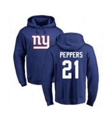 Football New York Giants #21 Jabrill Peppers Royal Blue Name & Number Logo Pullover Hoodie