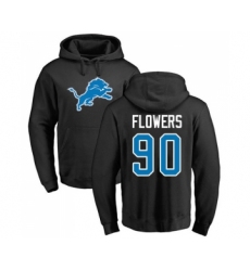 Football Detroit Lions #90 Trey Flowers Black Name & Number Logo Pullover Hoodie