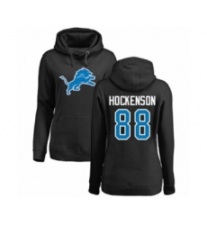 Football Women's Detroit Lions #88 T.J. Hockenson Black Name & Number Logo Pullover Hoodie