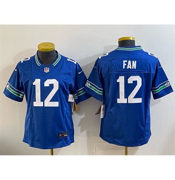 Women's Seattle Seahawks #12 Fan Royal 2024 F.U.S.E Throwback Vapor Limited Stitched Football Jersey(Run Small)