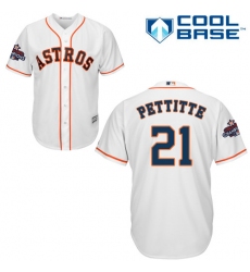 Youth Majestic Houston Astros #21 Andy Pettitte Replica White Home 2017 World Series Champions Cool Base MLB Jersey