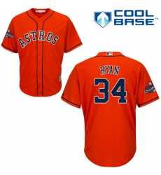 Youth Majestic Houston Astros #34 Nolan Ryan Replica Orange Alternate 2017 World Series Champions Cool Base MLB Jersey