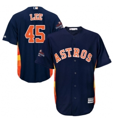 Men's Majestic Houston Astros #45 Carlos Lee Replica Navy Blue Alternate 2017 World Series Champions Cool Base MLB Jersey