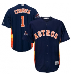 Men's Majestic Houston Astros #1 Carlos Correa Replica Navy Blue Alternate 2017 World Series Champions Cool Base MLB Jersey