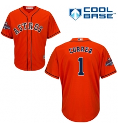 Men's Majestic Houston Astros #1 Carlos Correa Replica Orange Alternate 2017 World Series Champions Cool Base MLB Jersey