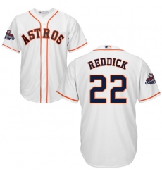 Youth Majestic Houston Astros #22 Josh Reddick Replica White Home 2017 World Series Champions Cool Base MLB Jersey