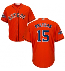 Youth Majestic Houston Astros #15 Carlos Beltran Replica Orange Alternate 2017 World Series Champions Cool Base MLB Jersey