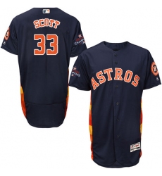 Men's Majestic Houston Astros #33 Mike Scott Authentic Navy Blue Alternate 2017 World Series Champions Flex Base MLB Jersey