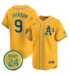 Men's Oakland Athletics #9 Reggie Jackson Yellow 2024 Limited With Rickey Henderson Stitched Jersey