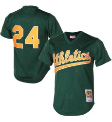 Men's Mitchell and Ness Oakland Athletics #24 Rickey Henderson Replica Green 1998 Throwback MLB Jersey