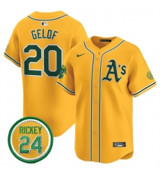 Men's Oakland Athletics #20 Zack Gelof Yellow 2024 Limited With Rickey Henderson Stitched Jersey