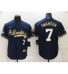 Men's Atlanta Braves #7 Dansby Swanson Navy 2022 Gold Program Authentic Player Jersey