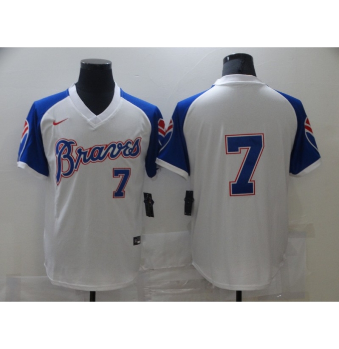Men's Nike Atlanta Braves #7 Dansby Swanson White Stitched Baseball Jersey