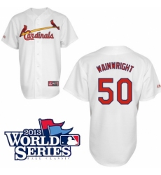 Men's Majestic St. Louis Cardinals #50 Adam Wainwright Authentic White Cool Base 2013 World Series Patch MLB Jersey