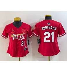 Women's St Louis Cardinals #21 Lars Nootbaar Red 2024 City Connect Limited Stitched Baseball Jersey