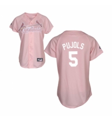 Women's Majestic St. Louis Cardinals #5 Albert Pujols Authentic Pink Fashion MLB Jersey