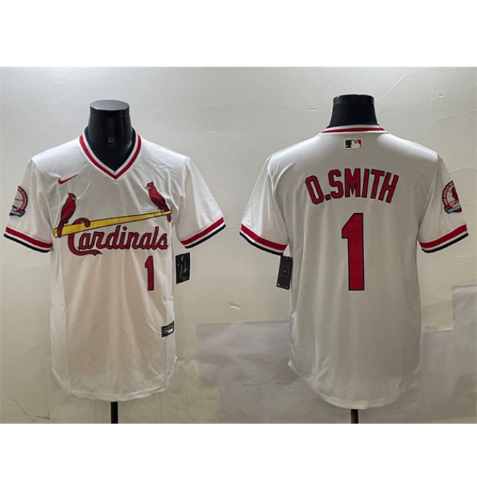 Men's St. Louis Cardinals #1 Ozzie Smith White With Stitched Baseball Jersey