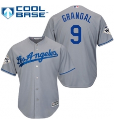 Youth Majestic Los Angeles Dodgers #9 Yasmani Grandal Authentic Grey Road 2017 World Series Bound Cool Base MLB Jersey
