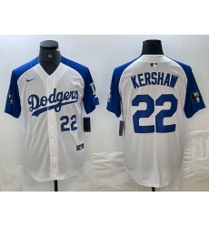 Men's Los Angeles Dodgers #22 Clayton Kershaw Number White Blue Fashion Stitched Cool Base Limited Jerseys