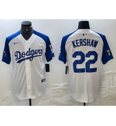 Men's Los Angeles Dodgers #22 Clayton Kershaw White Blue Fashion Stitched Cool Base Limited Jersey
