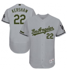 Men's Majestic Los Angeles Dodgers #22 Clayton Kershaw Grey Memorial Day Authentic Collection Flex Base MLB Jersey