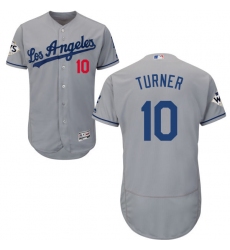 Men's Majestic Los Angeles Dodgers #10 Justin Turner Authentic Grey Road 2017 World Series Bound Flex Base MLB Jersey