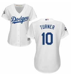 Women's Majestic Los Angeles Dodgers #10 Justin Turner Replica White Home 2017 World Series Bound Cool Base MLB Jersey