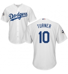 Youth Majestic Los Angeles Dodgers #10 Justin Turner Replica White Home 2017 World Series Bound Cool Base MLB Jersey