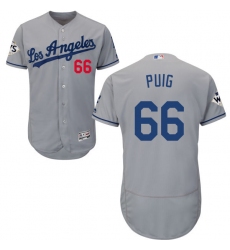 Men's Majestic Los Angeles Dodgers #66 Yasiel Puig Authentic Grey Road 2017 World Series Bound Flex Base MLB Jersey