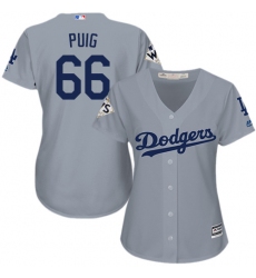 Women's Majestic Los Angeles Dodgers #66 Yasiel Puig Authentic Grey Road 2017 World Series Bound Cool Base MLB Jersey