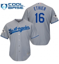 Youth Majestic Los Angeles Dodgers #16 Andre Ethier Replica Grey Road 2017 World Series Bound Cool Base MLB Jersey