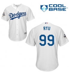 Youth Majestic Los Angeles Dodgers #99 Hyun-Jin Ryu Authentic White Home 2017 World Series Bound Cool Base MLB Jersey
