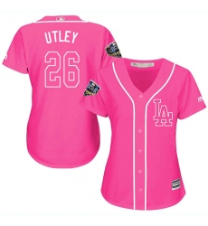 Women's Majestic Los Angeles Dodgers #26 Chase Utley Authentic Pink Fashion Cool Base 2018 World Series MLB Jersey