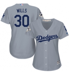 Women's Majestic Los Angeles Dodgers #30 Maury Wills Replica Grey Road 2017 World Series Bound Cool Base MLB Jersey