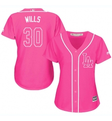 Women's Majestic Los Angeles Dodgers #30 Maury Wills Replica Pink Fashion Cool Base MLB Jersey