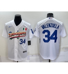 Men's Los Angeles Dodgers #34 Fernando Valenzuela Rainbow Blue White Mexico Cool Base Nike Jersey