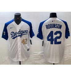 Mens Los Angeles Dodgers #42 Jackie Robinson Number White Blue Fashion Stitched Cool Base Limited Jersey