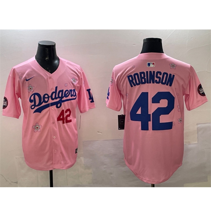 Men's Los Angeles Dodgers #42 Jackie Robinson Pink 2025 Tokyo Series Limited Stitched Baseball Jersey