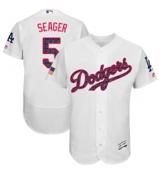 Men's Majestic Los Angeles Dodgers #5 Corey Seager Authentic White Stars & Stripes Authentic Collection Flex Base MLB Jersey