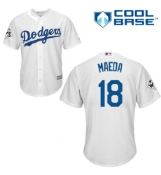 Youth Majestic Los Angeles Dodgers #18 Kenta Maeda Replica White Home 2017 World Series Bound Cool Base MLB Jersey