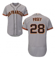 Men's Majestic San Francisco Giants #28 Buster Posey Grey Road Flex Base Authentic Collection MLB Jersey