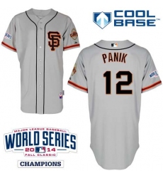 Youth Majestic San Francisco Giants #12 Joe Panik Replica Grey Road 2 Cool Base w/2014 World Series Patch MLB Jersey