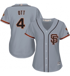 Women's Majestic San Francisco Giants #4 Mel Ott Replica Grey Road 2 Cool Base MLB Jersey