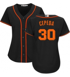 Women's Majestic San Francisco Giants #30 Orlando Cepeda Replica Black Alternate Cool Base MLB Jersey