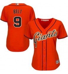 Women's Majestic San Francisco Giants #9 Brandon Belt Replica Orange Alternate Cool Base MLB Jersey