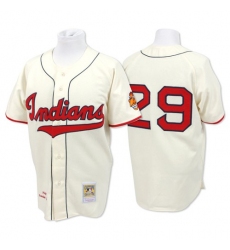 Men's Mitchell and Ness Cleveland Indians #29 Satchel Paige Replica Cream Throwback MLB Jersey