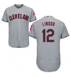 Men's Majestic Cleveland Indians #12 Francisco Lindor Grey Road Flex Base Authentic Collection MLB Jersey