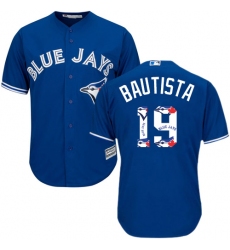 Men's Majestic Toronto Blue Jays #19 Jose Bautista Authentic Blue Team Logo Fashion MLB Jersey